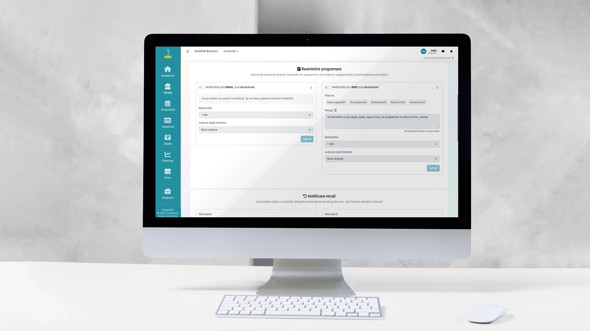 Notificări Pacient caracteristica aplicației software