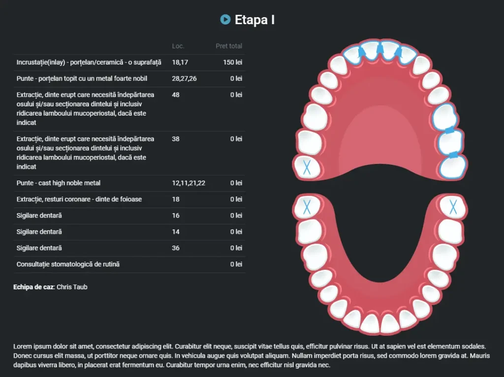 Smilesim Etapa planului de tratament dentar cu nota informativa